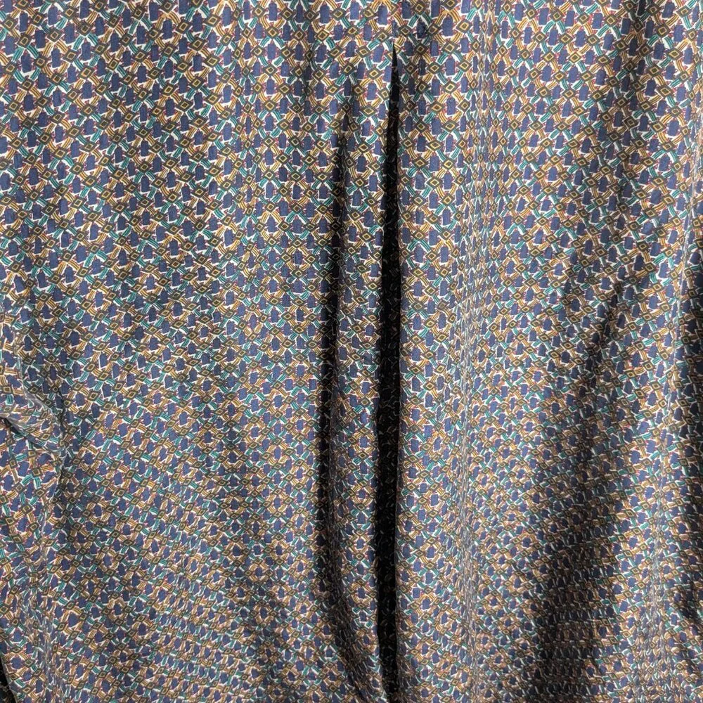 Cote De France 100% Silk Men's long sleeve shirt  blue yellow green XL